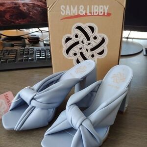 Sam & Libby Jovanna Slip On Block heel Sandals blue nwt